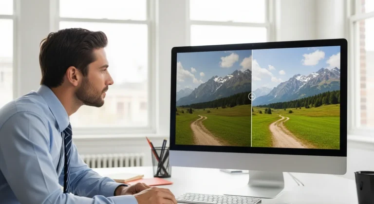 A side-by-side comparison showing the best AI image upscalers free transforming a blurry photo into high-resolution.
