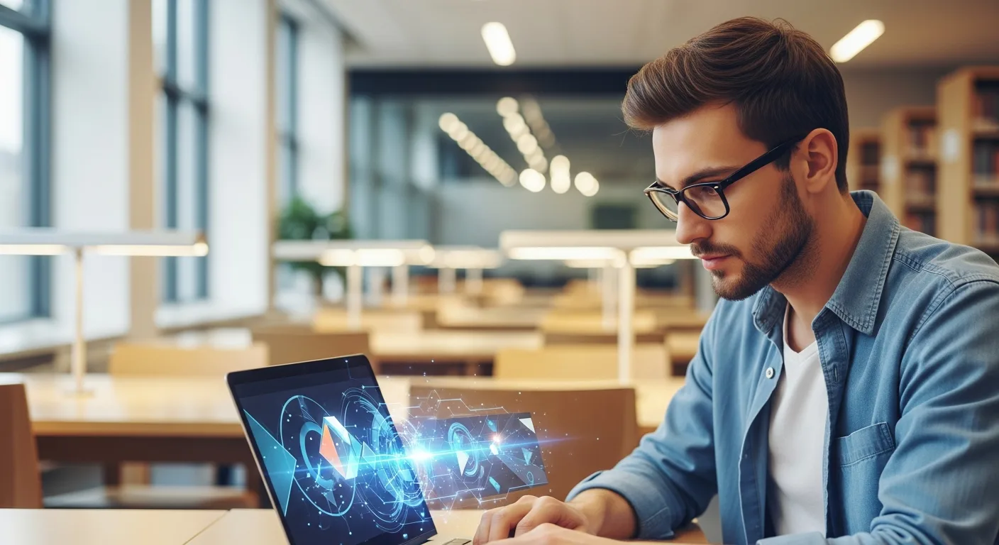 Best AI presentation makers for students displayed on a laptop screen in a modern university setting.