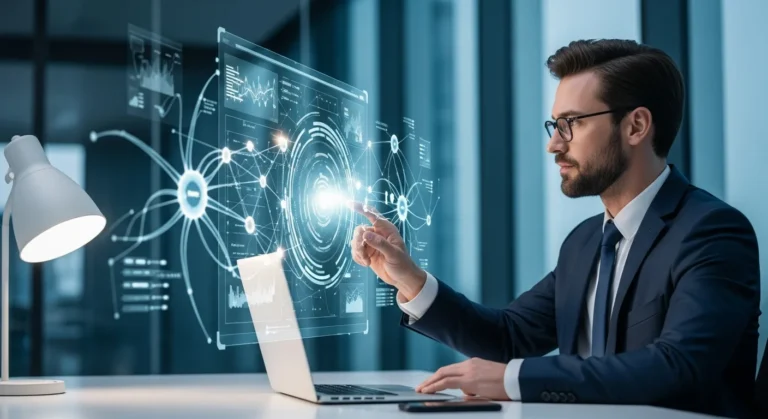 A professional comparing the best autonomous AI agents for business efficiency on a futuristic digital interface.