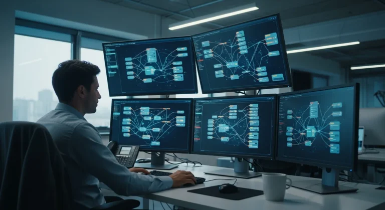 A developer analyzing top open-source AI agent frameworks on a professional digital interface.