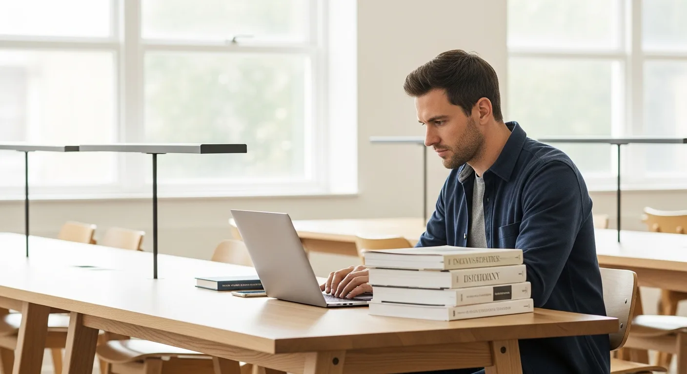A researcher learns how to write academic research papers with AI using a laptop in a modern study.