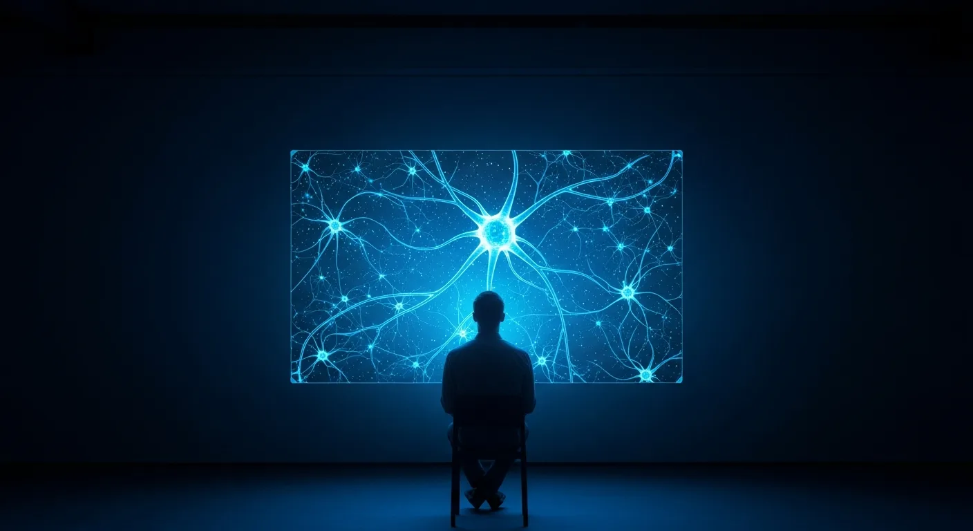 A man viewing a compelling artificial intelligence documentary about the world in 2026.