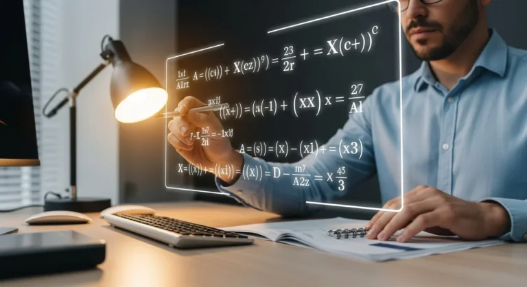 A man studying the fundamental artificial intelligence mathematics required for machine learning and data science.