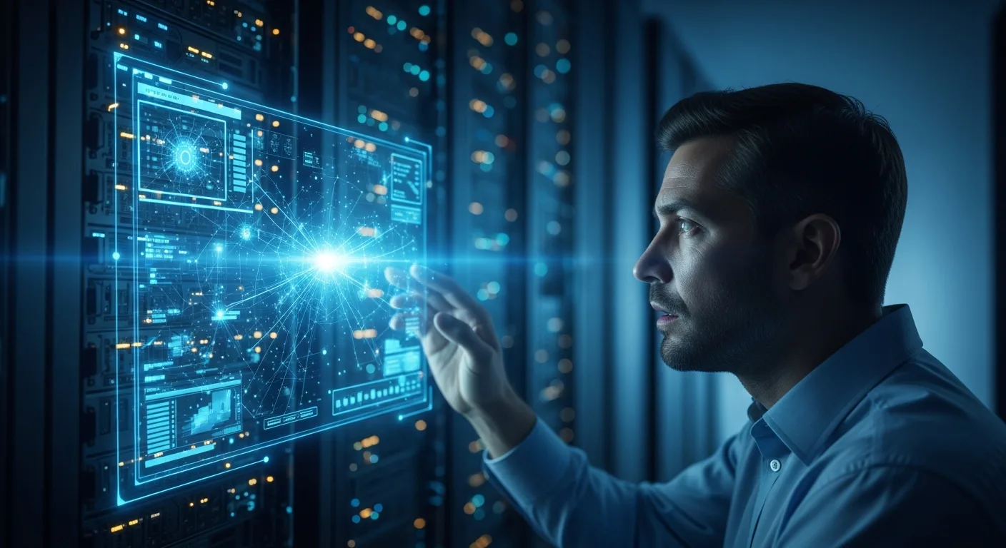 A man looking concerned at a complex digital network, illustrating why is artificial intelligence scary in 2026.