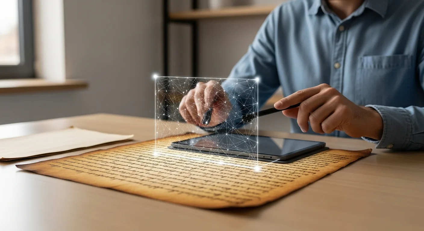 A high-tech digital scanner analyzing handwritten script to show how can artificial intelligence read cursive.
