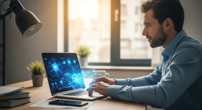 A man exploring open-access software to answer can I use AI for free in 2026 without a paid subscription.