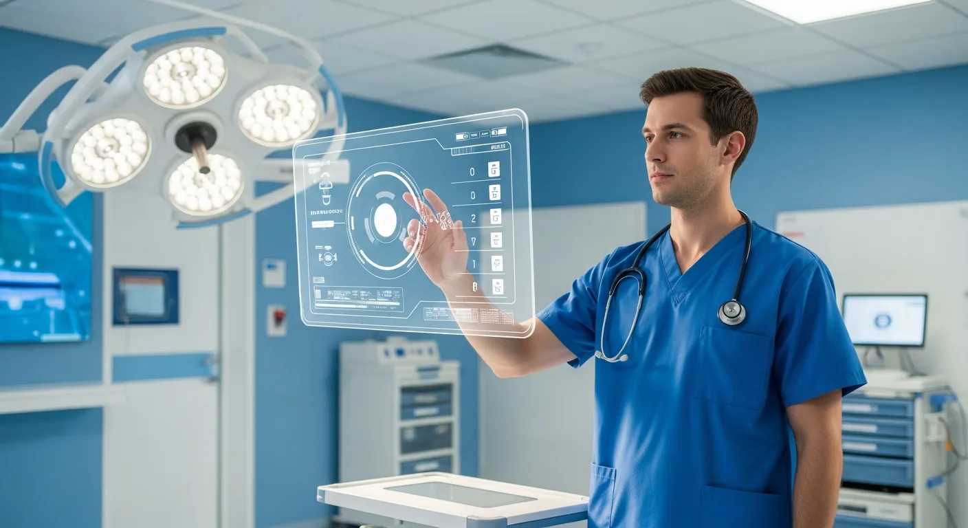 A male nurse in a modern clinic illustrates how artificial intelligence is altering the nursing workforce.