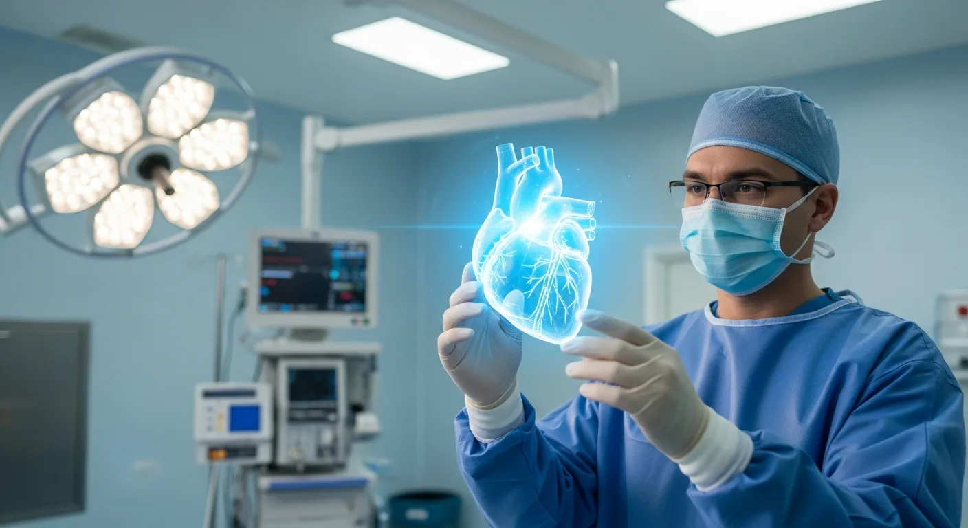 A male doctor observing how artificial intelligence is revolutionizing healthcare via a futuristic holographic interface.