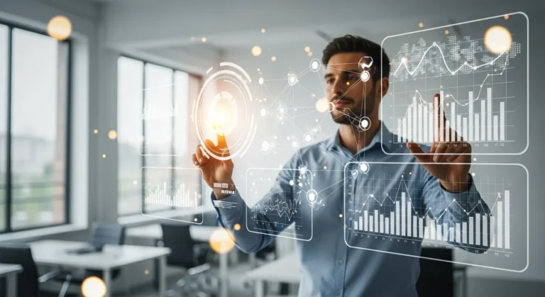 A professional analyzing data to see how artificial intelligence will change the future of marketing.