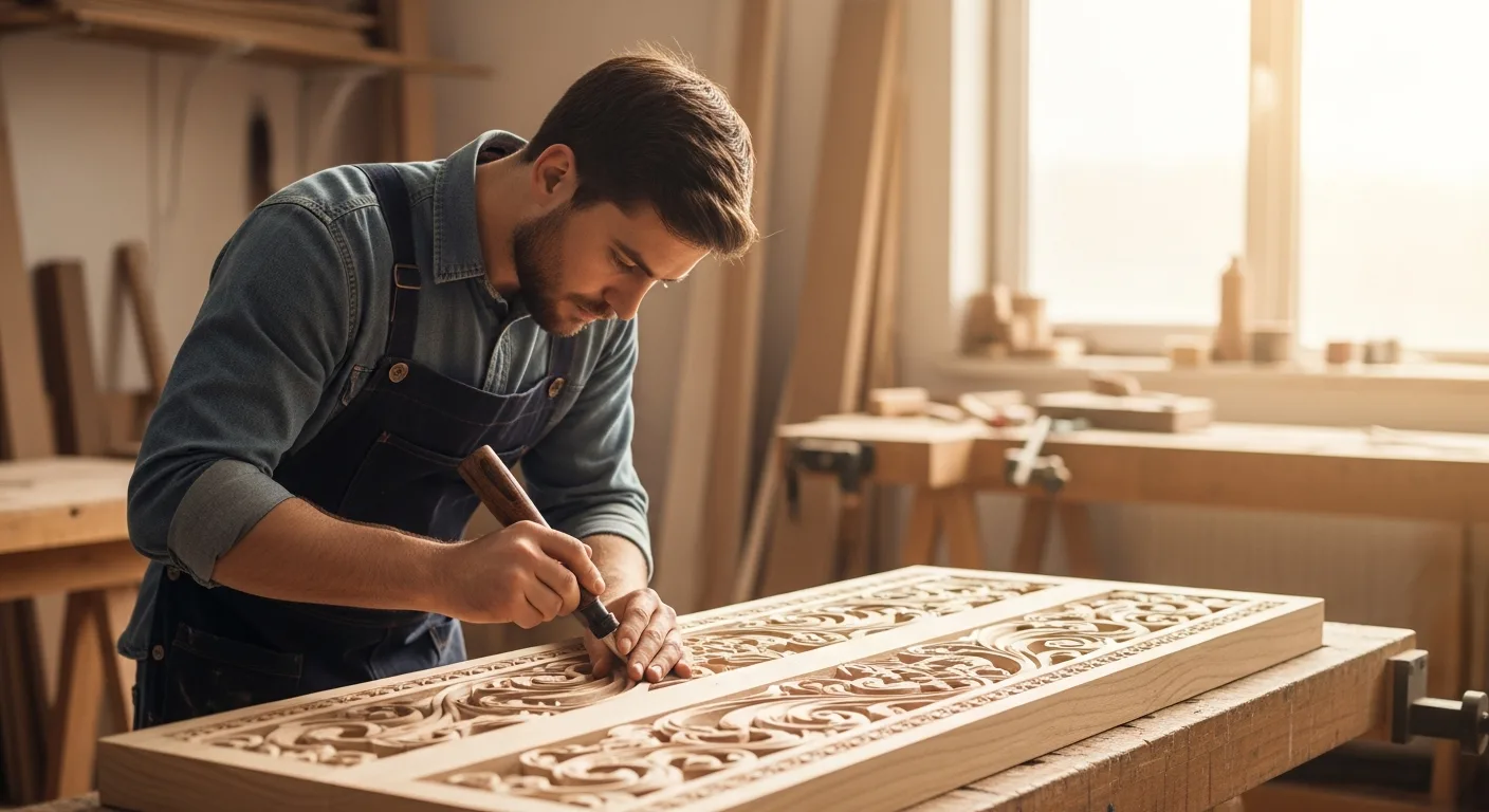 A craftsman working in his studio, illustrating what is a job that AI will never replace in the future.
