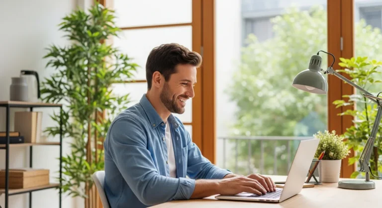 A professional man smiling while exploring what is the #1 happiest job in the world for career satisfaction.
