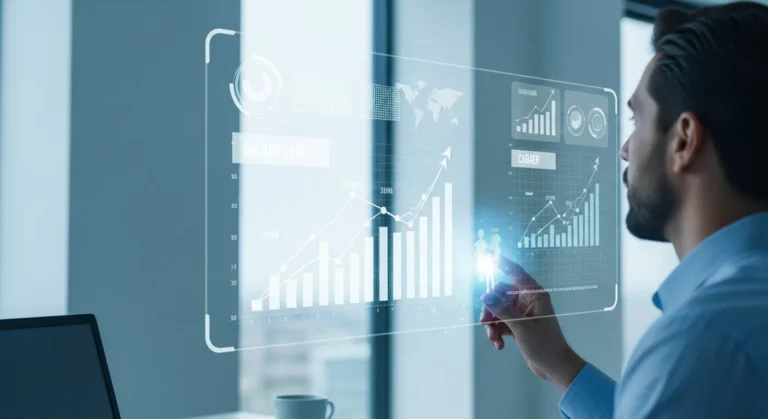 Professional man reviewing digital data trends to determine what is the most high paying AI job.