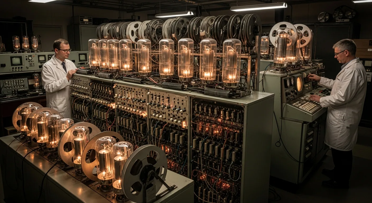 Vintage computing hardware from the mid-century era when artificial intelligence invented.