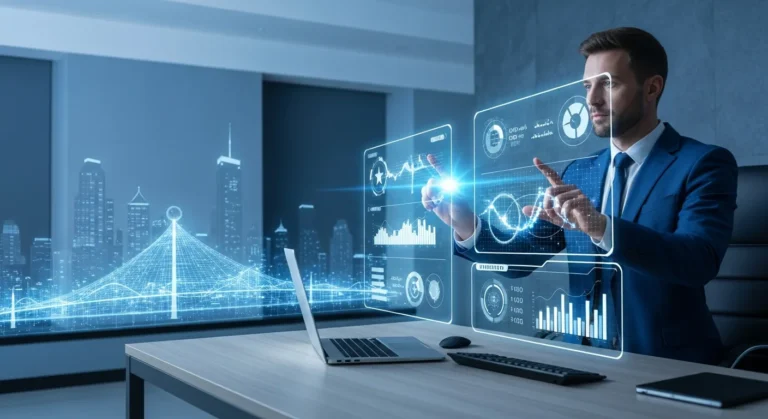 A professional man exploring where artificial intelligence is used across 2026 smart city and healthcare systems.