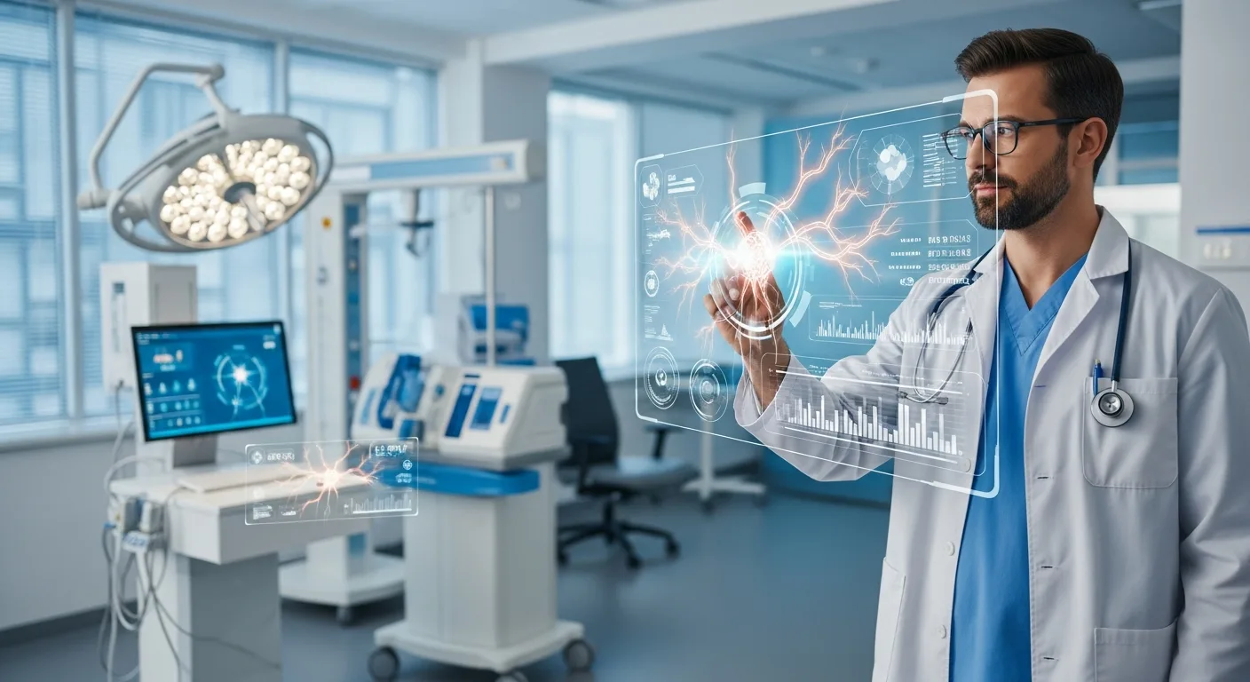 A healthcare professional reviewing digital medical data following WHO artificial intelligence ethics standards.
