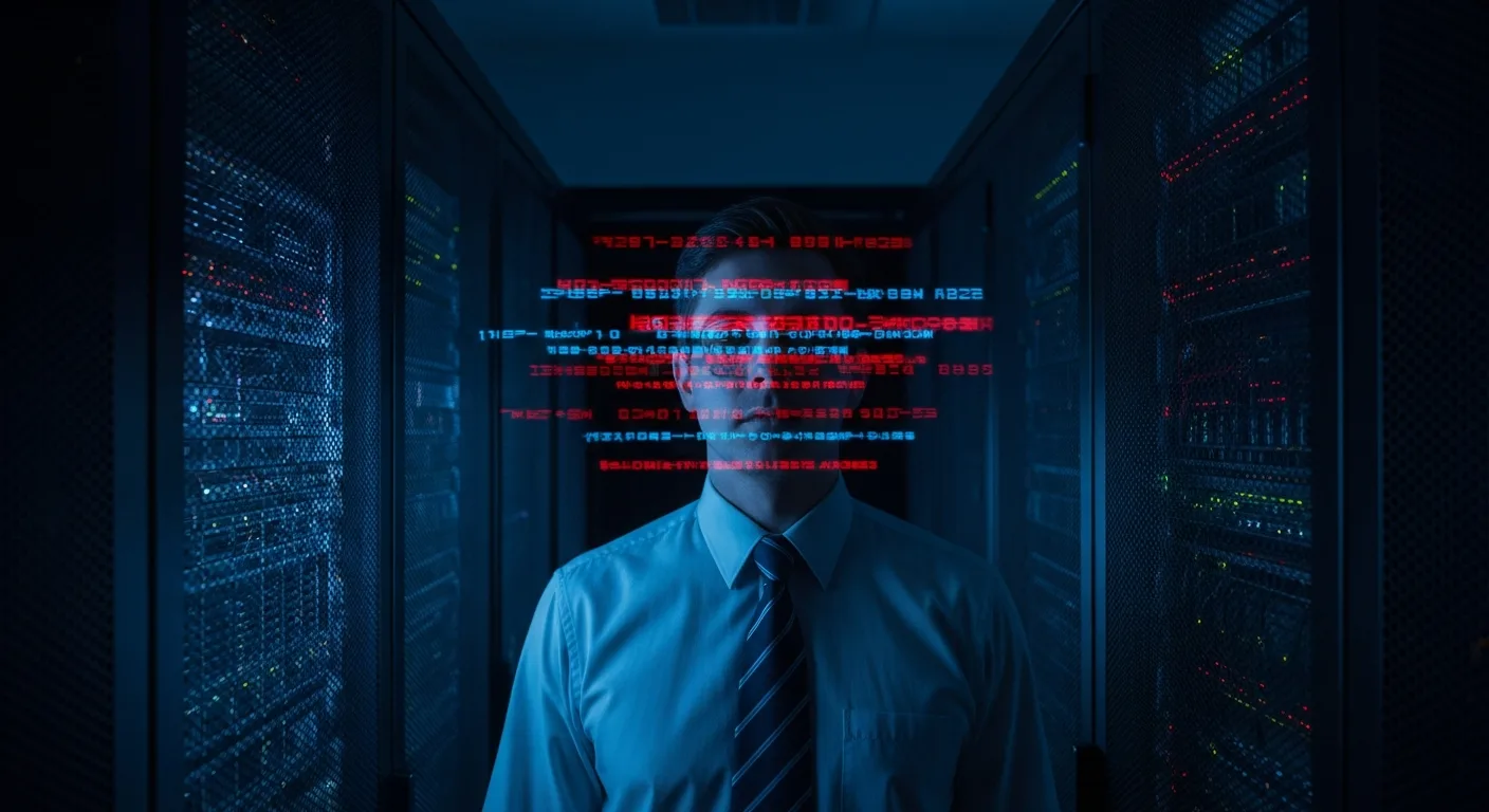 A concerned man looking at a complex digital interface, illustrating why artificial intelligence is bad and its risks.