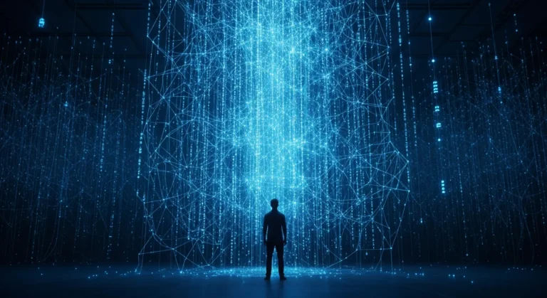 Conceptual visual exploring the question: will artificial intelligence destroy humanity through advanced neural networks.