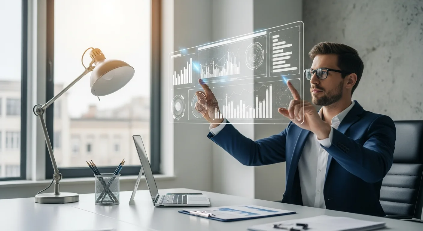 A professional male accountant reviewing data, considering if will artificial intelligence replace accountants.