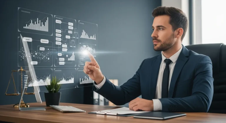 A professional man reviewing digital documents to see if will artificial intelligence replace lawyers in 2026.