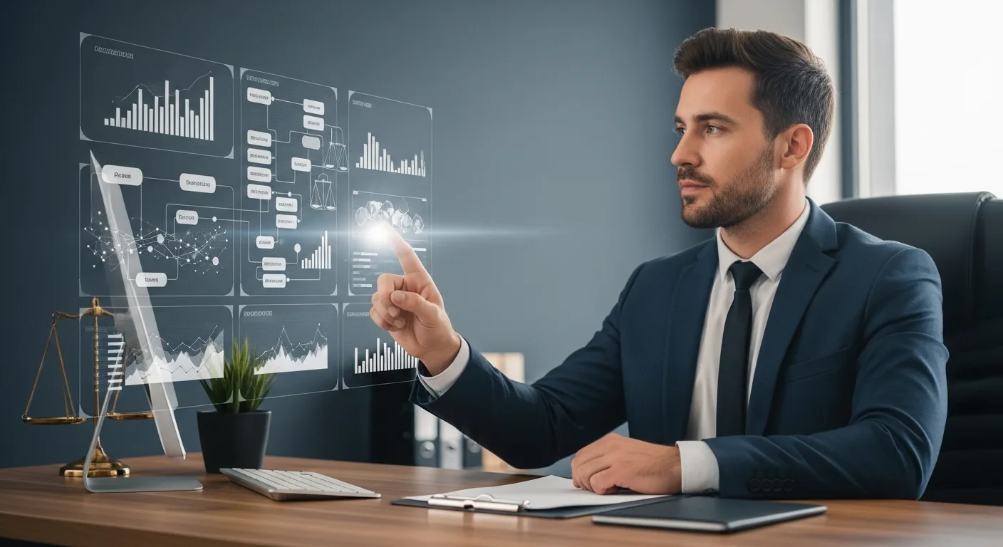 A professional man reviewing digital documents to see if will artificial intelligence replace lawyers in 2026.